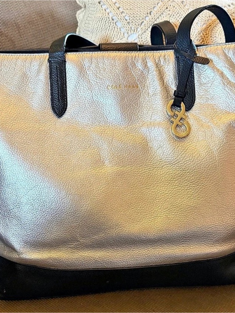 Cole Haan Metallic Silver & Black Tote